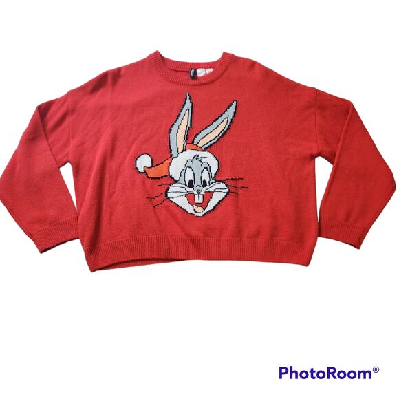 Bugs Bunny Cropped Christmas Holiday Sweater Womens M Divided H&M Warner Bros - Picture 1 of 8